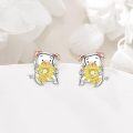 wholesale 925 Sterling Silver Pig Sunflower Stud Earrings - Adorable Animal  for Women Girls-0-1