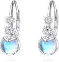 wholesale S925 Sterling Silver Moonstone Floral Leverback Earrings for Women, Hypoallergenic Gift-0-0
