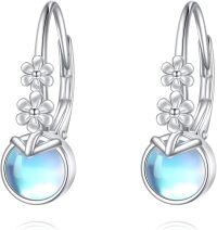 wholesale S925 Sterling Silver Moonstone Floral Leverback Earrings for Women, Hypoallergenic Gift-Moonstone Earrings