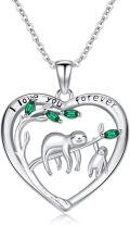 wholesale 925 Sterling Silver Sloth Mother Daughter Heart Pendant Necklaces for Women Girls -0-0