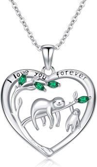 wholesale 925 Sterling Silver Sloth Mother Daughter Heart Pendant Necklaces for Women Girls -sloth