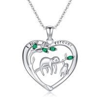 wholesale 925 Sterling Silver Sloth Mother Daughter Heart Pendant Necklaces for Women Girls -sloth