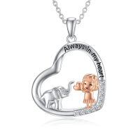 TOUPOP Sterling Silver Heart Elephant Pendant Necklace Jewelry Gifts For Women-undefined