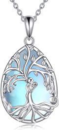 wholesale 925 Sterling Silver Blue Moonstone Teardrop Tree of Life Pendant Necklace for Mother's Day Gift-0-0