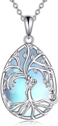 wholesale 925 Sterling Silver Blue Moonstone Teardrop Tree of Life Pendant Necklace for Mother's Day Gift-Chain