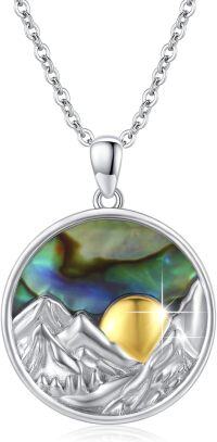 wholesale 925 Sterling Silver Abalone Shell Mountain Pendant Necklaces for Women and Men Natural Gemstone s 45cm Chain Length-C-Abalone Mountain