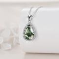 wholesale 925 Sterling Silver Green Moss Agate Teardrop Pendant Necklace with Cubic Zirconia Halo for Women-0-3