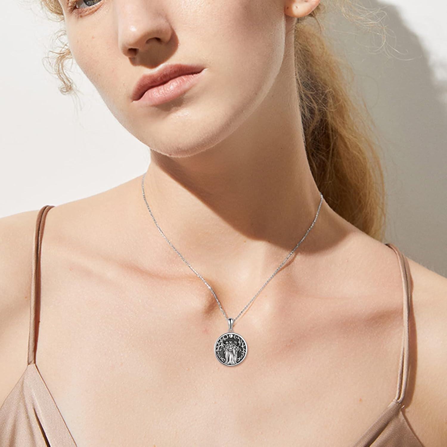 wholesale 925 Sterling Silver Blue Moonstone Triple Goddess Pendant Necklace for Women-0-6