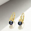 wholesale 925 Sterling Silver Black Pearl Celtic Knot Leverback Hoop Earrings for Women-0-8