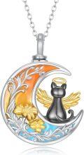 wholesale 925 Sterling Silver Rainbow Moon Cat Memorial Urn Pendant Necklace for Women and Men - Pet Ashes Keepsake Jewelry-0-0