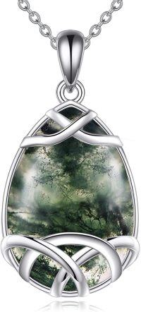 wholesale Sterling Silver Moonstone Peridot Turquoise Celtic Knot Necklace-B-Celtic Knot Moss Agate