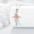 wholesale 925 Sterling Silver Floral Cross Pendant Necklace with Pink Lotus and Leaves Design Birthstone Jewelry for Women-0-2