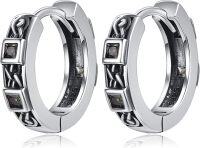 wholesale 925 Sterling Silver Hypoallergenic Square Stone Hoop Earrings for Men & Women-19-BLACK CZ CELTIC HOOP