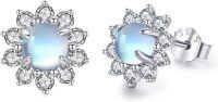 wholesale 925 Sterling Silver Blue Opal Halo Stud Earrings with Cubic Zirconia and Celtic Knot Design - Hypoallergenic Jewelry for Women-Moonstone Earrings