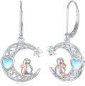 wholesale 925 Sterling Silver Heart Moonstone Bunny Leverback Drop Earrings for Women Girls Gifts Jewelry Accessories 4cm Long-0-0