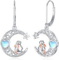 wholesale 925 Sterling Silver Heart Moonstone Bunny Leverback Drop Earrings for Women Girls Gifts Jewelry Accessories 4cm Long-Rabbit