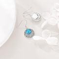 wholesale 925 Sterling Silver Bohemian Round Drop Earrings with Blue Turquoise Stone and Filigree Design-0-3