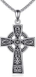 wholesale 925 Sterling Silver Celtic Knot Cross Pendant Necklace with Black Enamel Accents for Men and Women-0-0