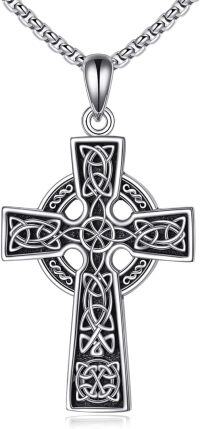 wholesale 925 Sterling Silver Celtic Knot Cross Pendant Necklace with Black Enamel Accents for Men and Women-Celtic Cross Ⅵ