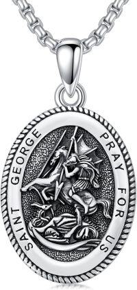 wholesale Sterling Silver Saint Medal Oval Necklace for Men Women Religious Jewelry-13-Saint George Necklace