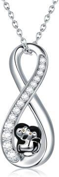 wholesale 925 Sterling Silver Infinity Love Pendant Necklaces with Mother and Baby Monkey Charm Gifts for Mom Wife Girlfriend Her-0-0