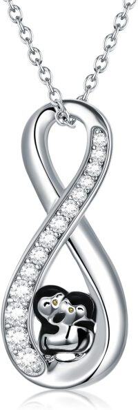 wholesale 925 Sterling Silver Infinity Love Pendant Necklaces with Mother and Baby Monkey Charm Gifts for Mom Wife Girlfriend Her-Penguin