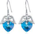 wholesale 925 Sterling Silver Angel Wing Heart Blue Crystal Drop Earrings s for Women-0-0