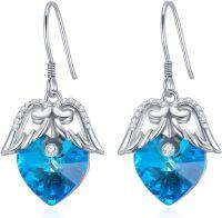 wholesale 925 Sterling Silver Angel Wing Heart Blue Crystal Drop Earrings s for Women-Angle Wings