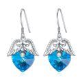 wholesale 925 Sterling Silver Angel Wing Heart Blue Crystal Drop Earrings s for Women-0-0