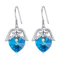 wholesale 925 Sterling Silver Angel Wing Heart Blue Crystal Drop Earrings s for Women-Angle Wings