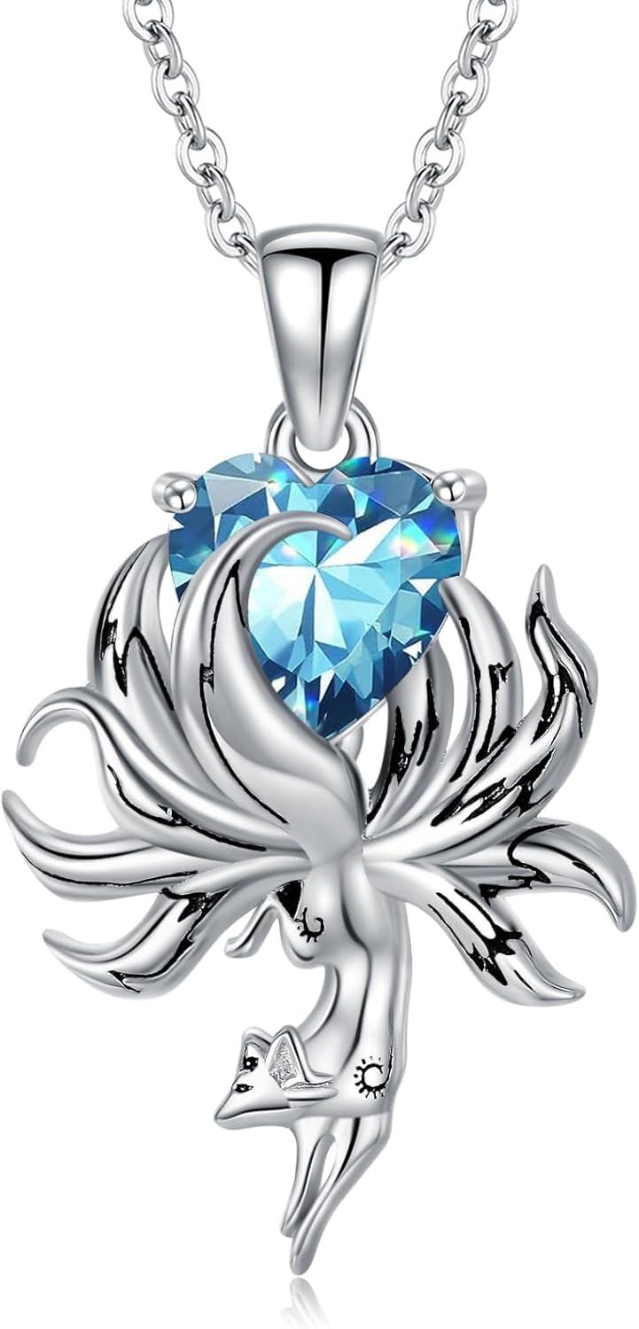 Sterling Silver Fox Pendant Necklace w Birthstone Women s Jewelry Gift-12-December