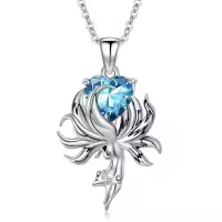 wholesale 925 Sterling Silver Fox Pendant Necklace w Birthstone Women s Jewelry Gift-12-December