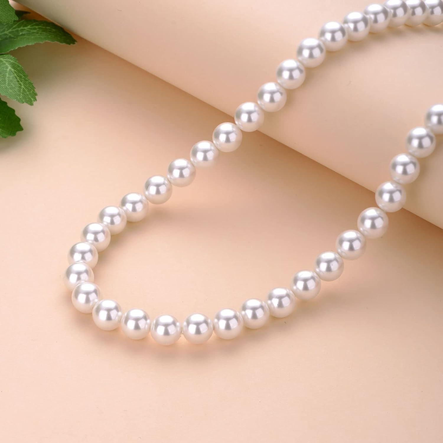  Metal Imitation Pearl Necklace 8mm White Round Pearl Choker 16 18 22in Wedding Jewelry -0-4