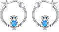 wholesale 925 Sterling Silver Blue Opal Owl Huggie Hoop Earrings for Women Girls -0-0