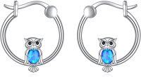 wholesale 925 Sterling Silver Blue Opal Owl Huggie Hoop Earrings for Women Girls -Owl