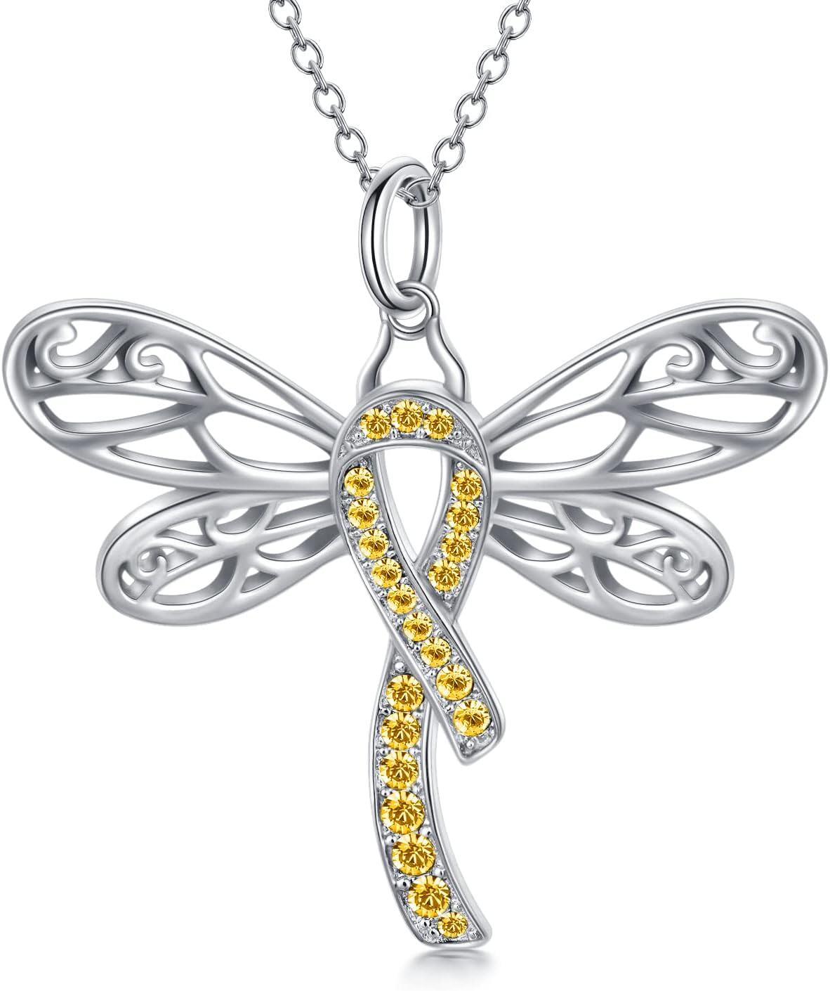  Silver Stone Cancer Survivor Necklace Women s Awareness Gift -02-Dragonfly-yellow-02-Dragonfly-yellow