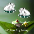 wholesale 925 Sterling Silver Green Enamel Frog Stud Earrings Animal s for Women Girls-0-2