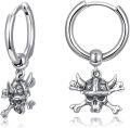 wholesale 925 Sterling Silver Skull & Crossbones Viking Charm Hoop Earrings for Men Women-0-0