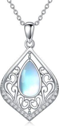 wholesale Sterling Silver Filigree Moonstone Opal Moss Agate Black Onyx Turquoise Pendant Necklace-Moonstone