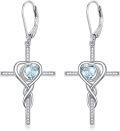 wholesale TOUPOP Cross Earrings For Women Infinity Aquamarine Cross Earrings Sterling Silver Religious Jewelry March Birthstone Earring With Heart Crystal Birthday Gifts For Women -0-0