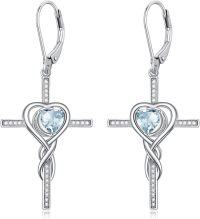 wholesale TOUPOP Cross Earrings For Women Infinity Aquamarine Cross Earrings Sterling Silver Religious Jewelry March Birthstone Earring With Heart Crystal Birthday Gifts For Women -undefined