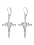 TOUPOP Sterling Silver Infinity Aquamarine Cross Earrings With Heart Crystal-0-0