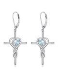 TOUPOP Sterling Silver Infinity Aquamarine Cross Earrings With Heart Crystal-0-0