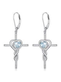 TOUPOP Sterling Silver Infinity Aquamarine Cross Earrings With Heart Crystal-undefined