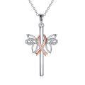 wholesale 925 Sterling Silver Cross & Pink Ribbon Butterfly Dragonfly Breast Cancer Awareness Pendant Necklace for Women Gifts-0-0