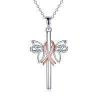wholesale 925 Sterling Silver Cross & Pink Ribbon Butterfly Dragonfly Breast Cancer Awareness Pendant Necklace for Women Gifts-Butterfly Pink Ribbon