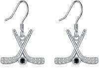 wholesale 925 Sterling Silver Crossed Hockey Sticks Dangle Earrings Sports Gift for Women-Hockey earrings