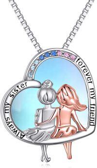 wholesale Sterling Silver Heart Necklace Sisters Gift for Friendship Birthday Christmas-Sisters Heart Moonstone