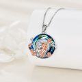 wholesale 925 Sterling Silver Blue Crystal Mother Daughter Pendant Necklace with Rose Gold Flowers and Leaves Design-0-2