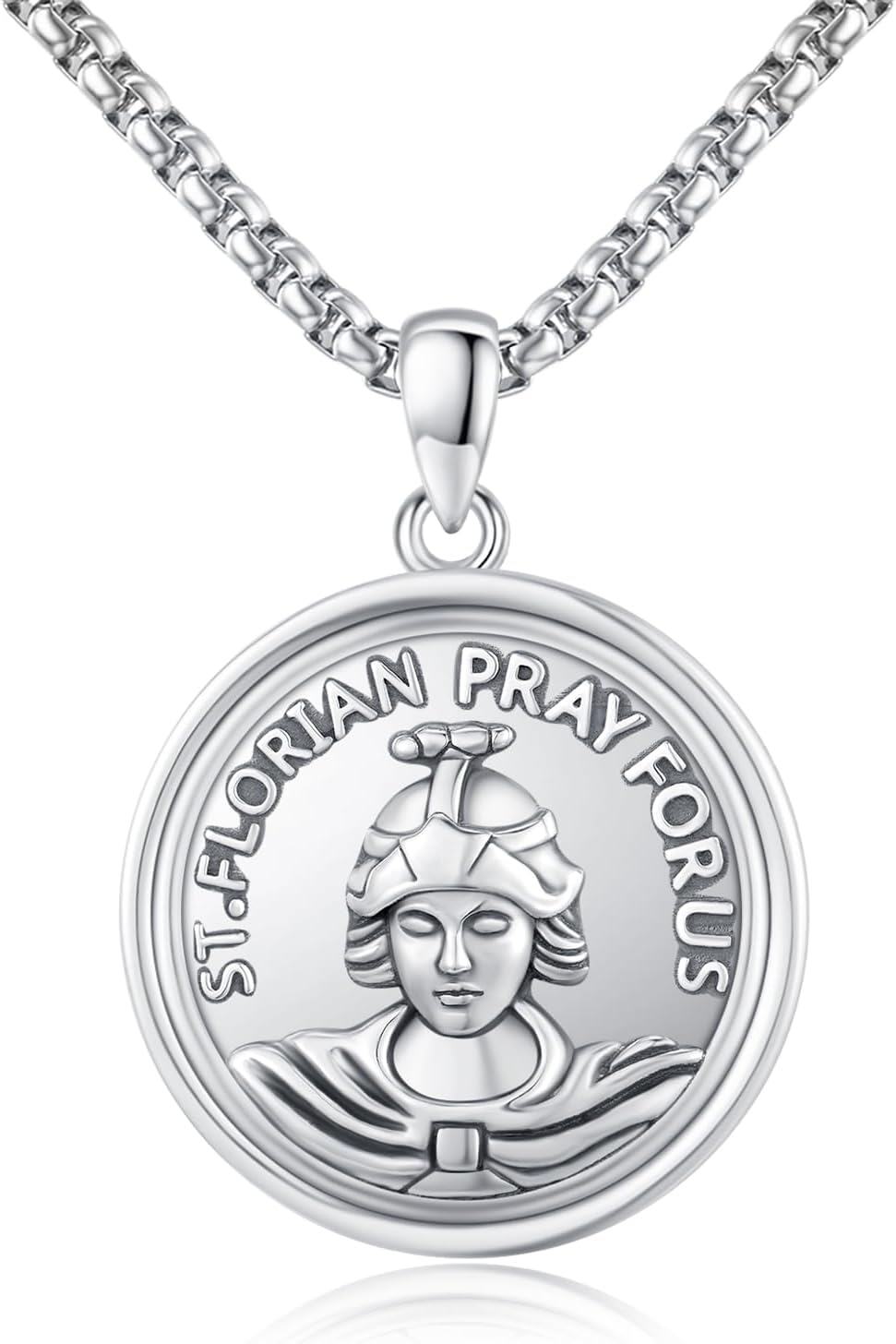 925 Sterling Silver St. Florian Prayer for Us Medal Necklace Pendant Charm-0-0